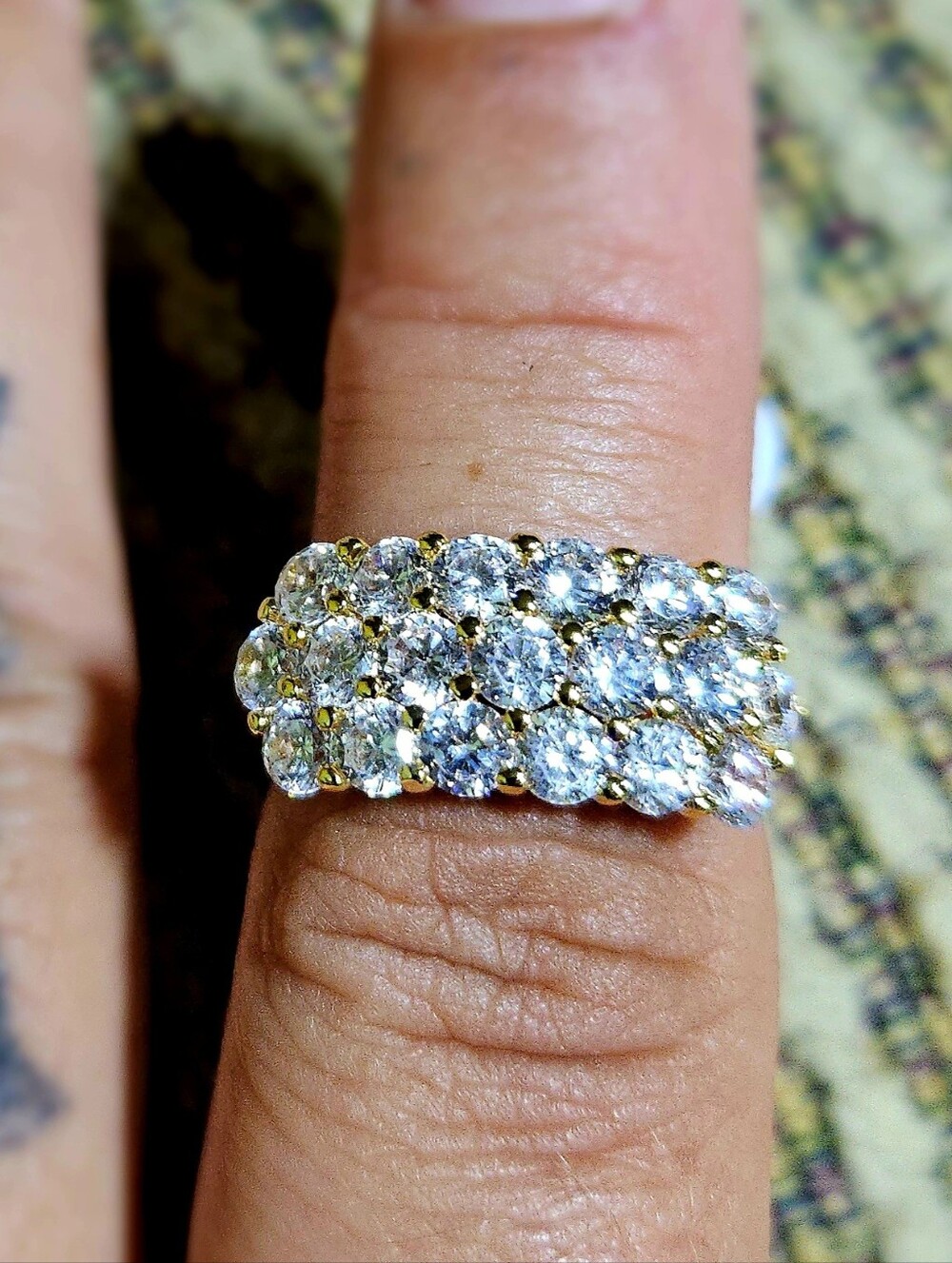 18K Gold Filled Riple-Row Pavé Crystal Statement Band Ring
